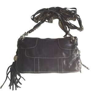 OLIVIA HARRIS CROSSBODY BAG Purse Navy fringe boho festival luxury lux NWT